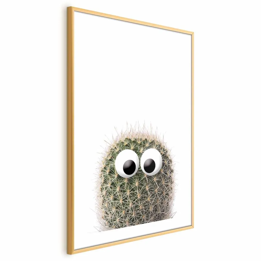 Plakat Kaktus z oczami 40x60 cm z ramą złotą z marginesem | MIRAT.
