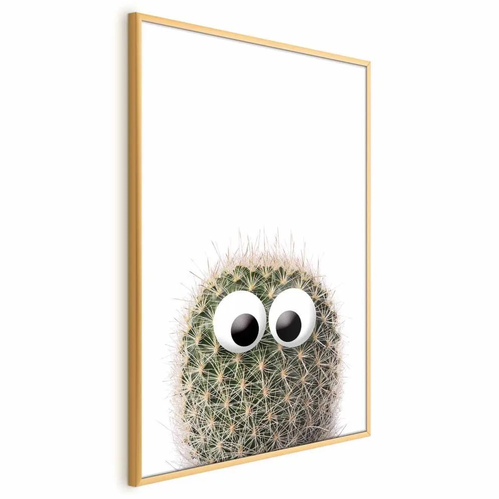 Plakat Kaktus z oczami 21x30 cm z ramą złotą bez marginesu | MIRAT.