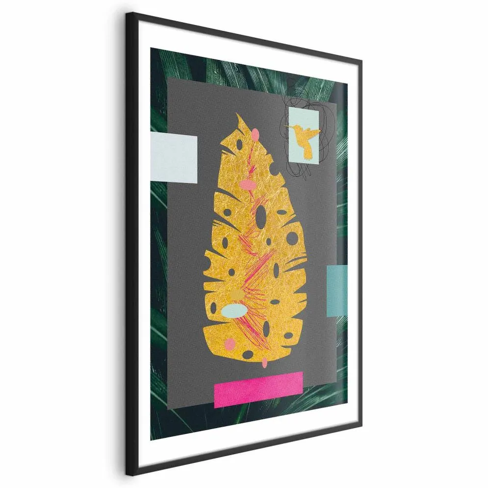 Plakat złotą liść 40x60 cm z ramą czarną z marginesem | MIRAT.