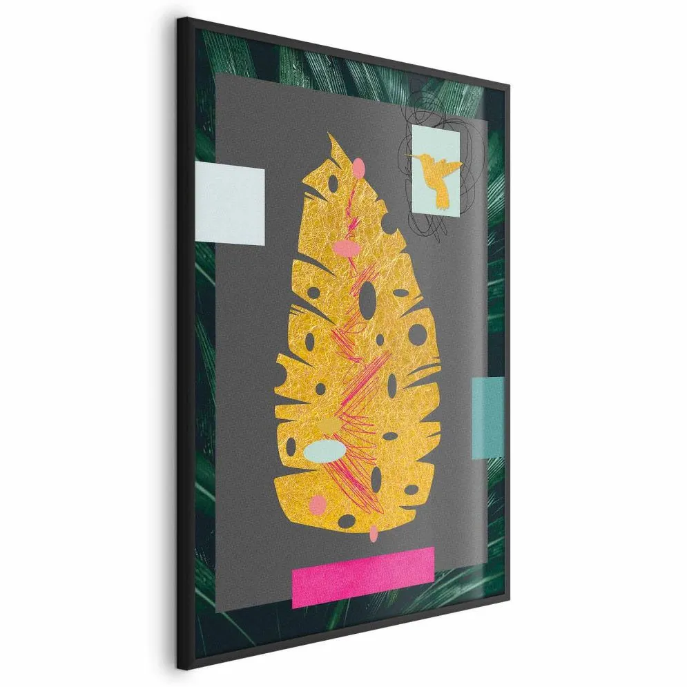 Plakat złotą liść 60x90 cm z ramą czarną bez marginesu | MIRAT.