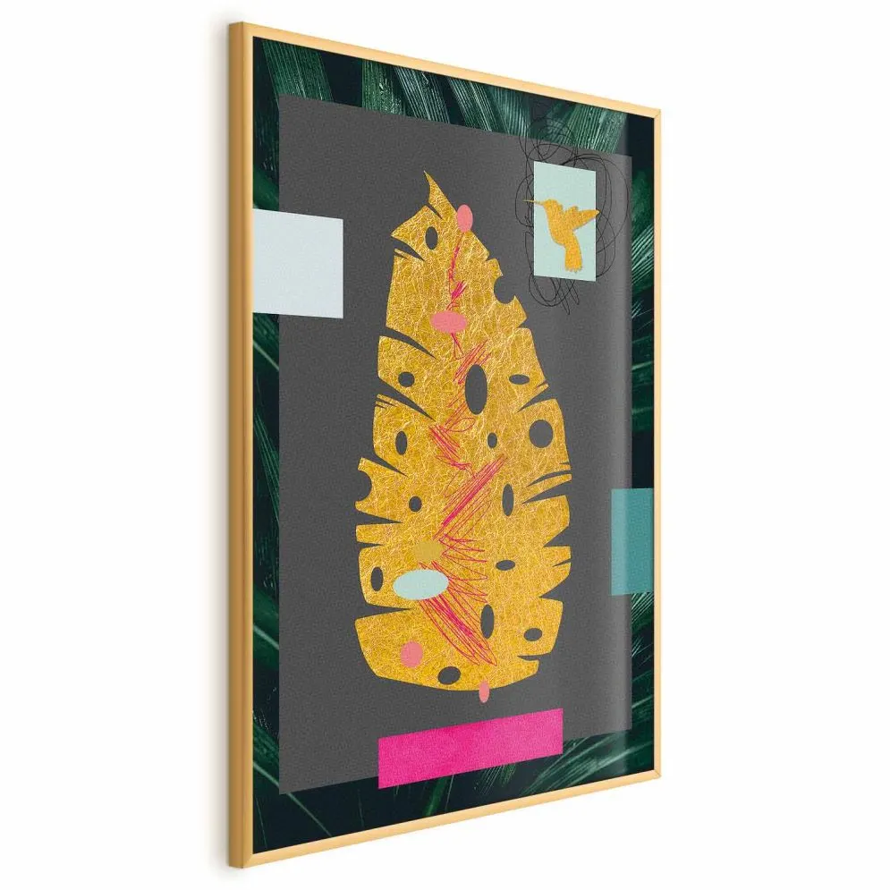 Plakat złotą liść 21x30 cm z ramą złotą bez marginesu | MIRAT.