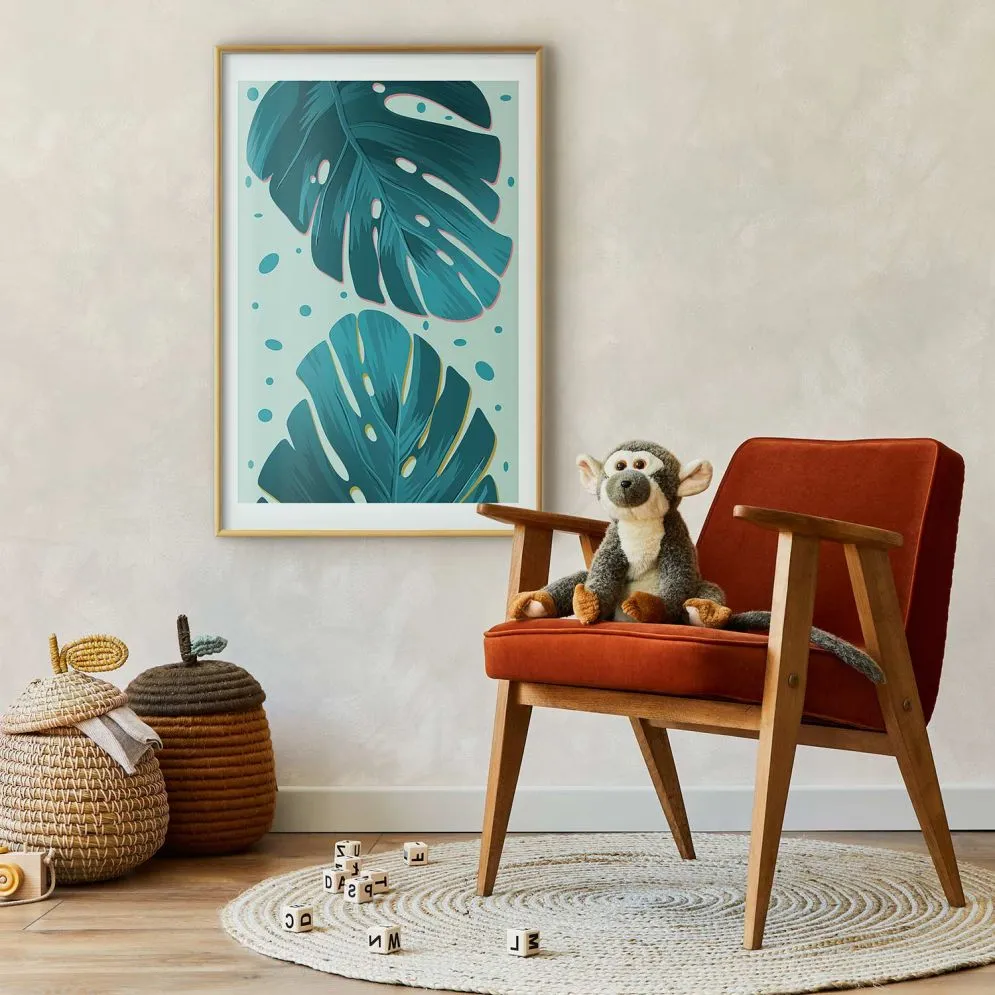 Plakat Zroszone liście 21x30 cm z ramą złotą z marginesem | MIRAT.