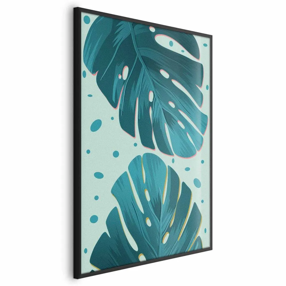 Plakat Zroszone liście 21x30 cm z ramą czarną bez marginesu | MIRAT.