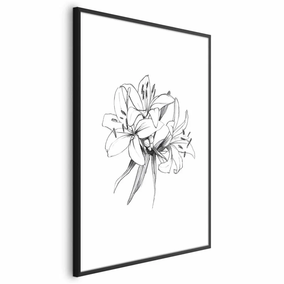 Plakat Rysowane kwiaty 21x30 cm z ramą czarną z marginesem | MIRAT.