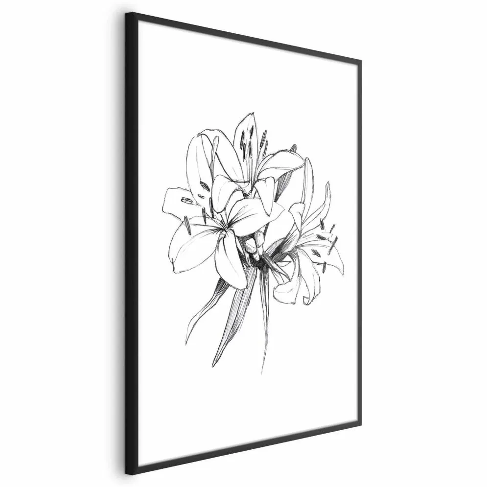 Plakat Rysowane kwiaty 40x60 cm z ramą czarną bez marginesu | MIRAT.