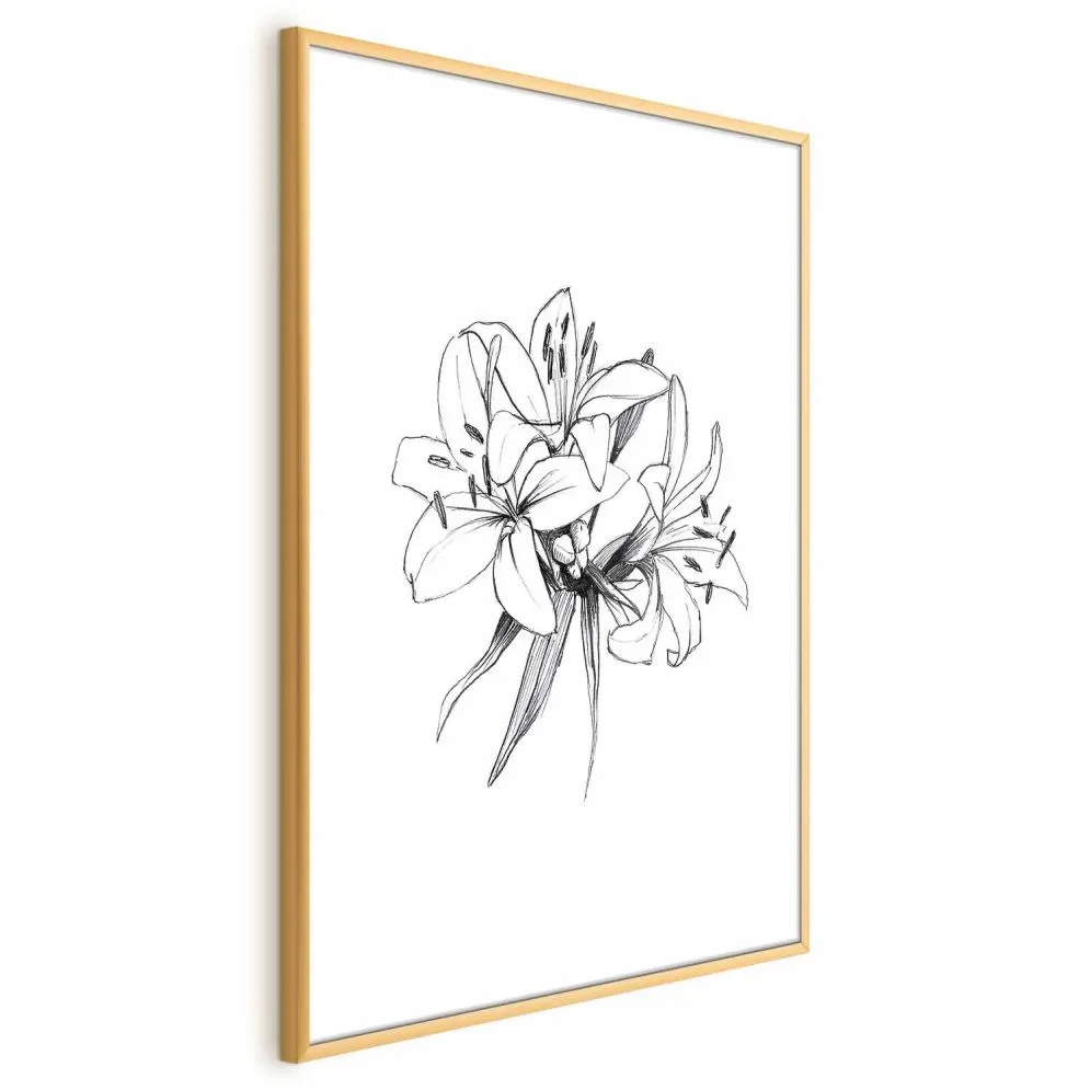 Plakat Rysowane kwiaty 29,7x42 cm z ramą złotą z marginesem | MIRAT.