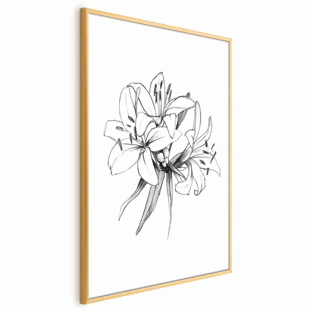 Plakat Rysowane kwiaty 21x30 cm z ramą złotą bez marginesu | MIRAT.