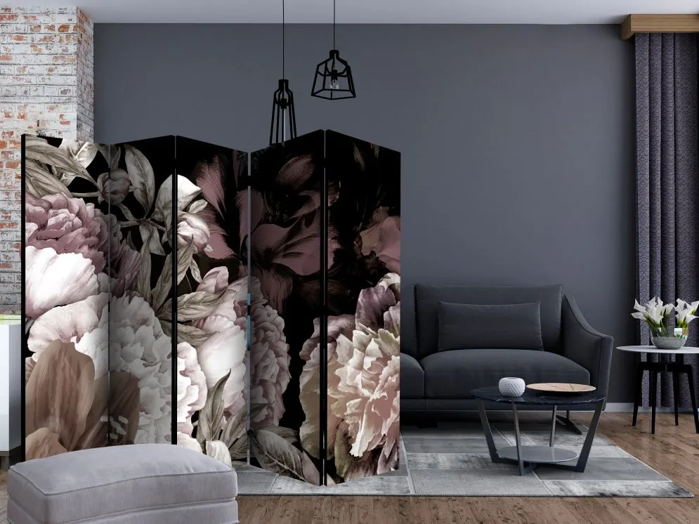 Parawan akustyczny Kwiaty 225x172 cm 3-częściowy czarny | MIRAT.