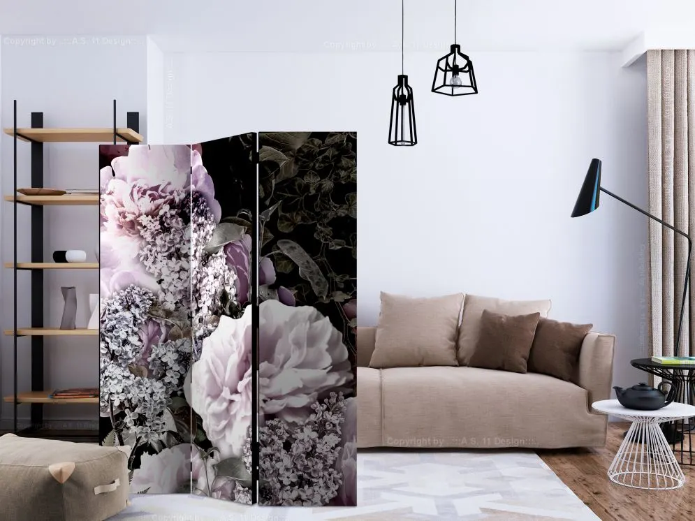 Parawan akustyczny Kwiaty 135x172 cm 3-częściowy czarny | MIRAT.