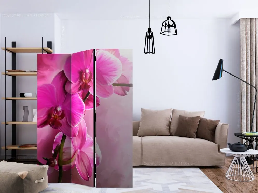 Parawan jednostronny Kwiaty 135x172 cm 3-częściowy różowy | MIRAT.