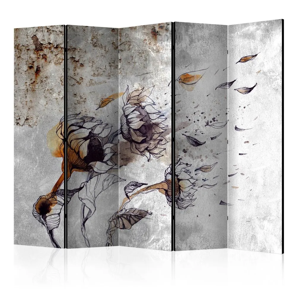Parawan akustyczny Kwiaty 225x172 cm 3-częściowy szary | MIRAT.