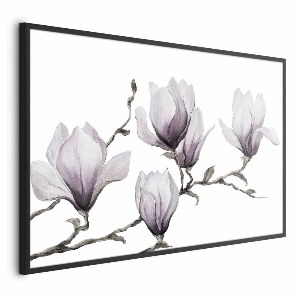 Plakat Malowane magnolie 30x21 cm z ramą czarną bez marginesu | MIRAT.