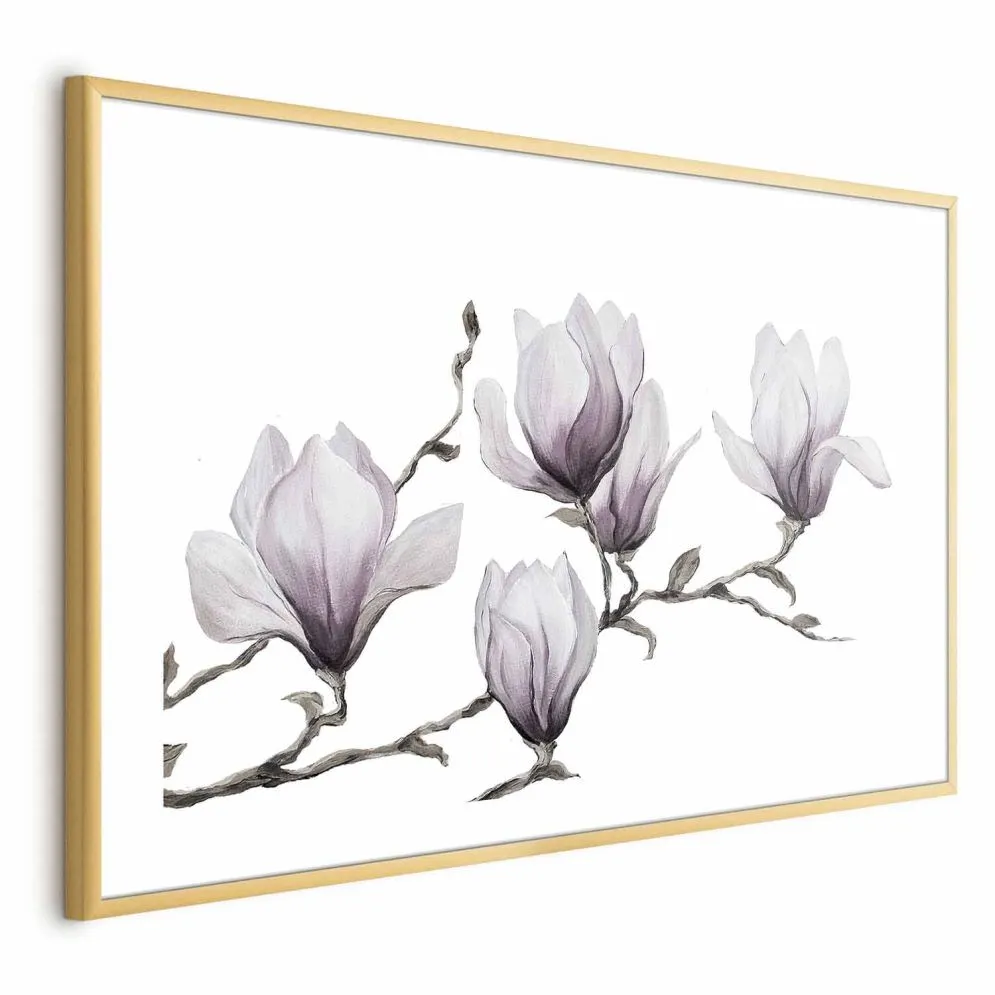 Plakat Malowane magnolie 60x40 cm z ramą złotą z marginesem | MIRAT.