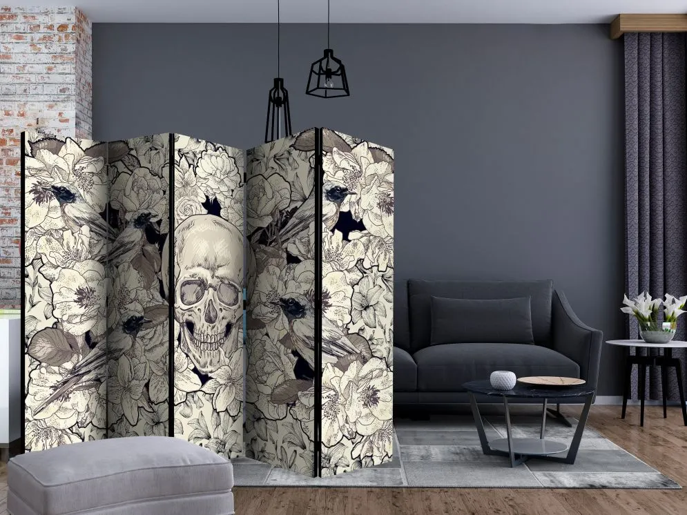 Parawan jednostronny Kwiaty 225x172 cm 5-częściowy beżowy | MIRAT.