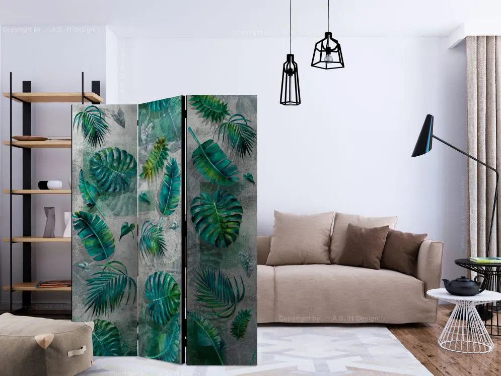 Parawan jednostronny Liście 135x172 cm 3-częściowy turkusowy | MIRAT.