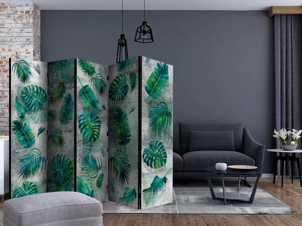 Parawan akustyczny Liście 225x172 cm 5-częściowy turkusowy | MIRAT.