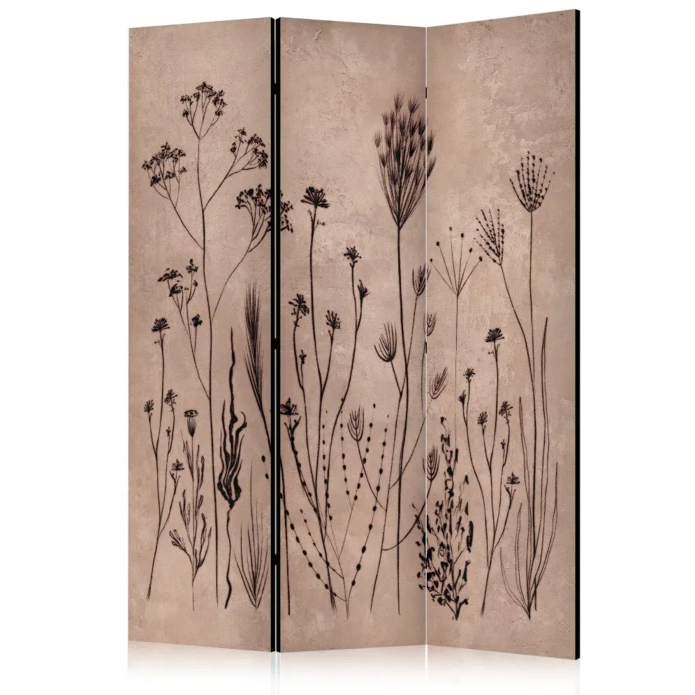 Parawan dwustronny Kwiaty 135x172 cm 3-częściowy beżowy | MIRAT.