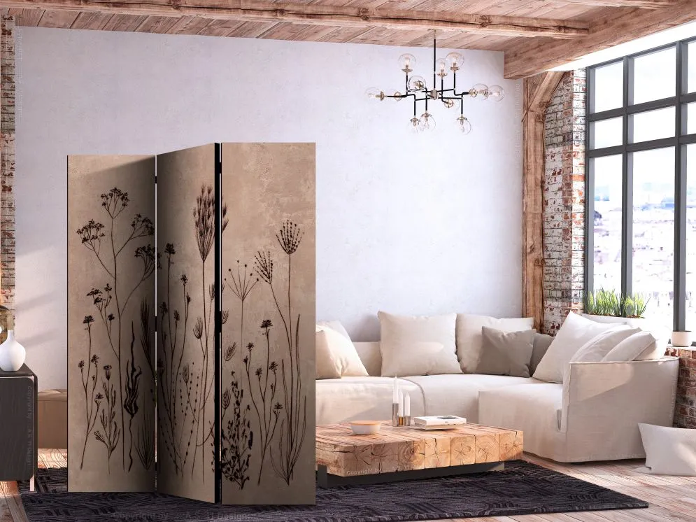 Parawan dwustronny Kwiaty 135x172 cm 3-częściowy beżowy | MIRAT.