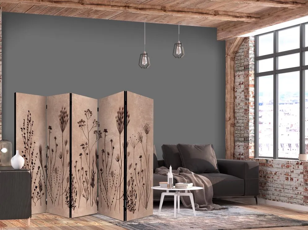 Parawan dwustronny Kwiaty 225x172 cm 5-częściowy beżowy | MIRAT.