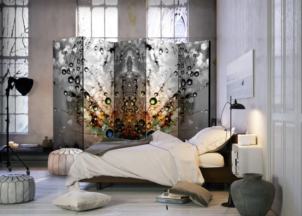 Parawan jednostronny Kwiaty 225x172 cm 5-częściowy szary | MIRAT.