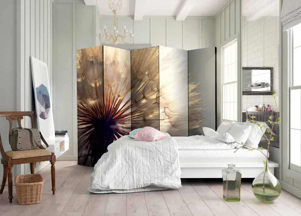 Parawan dwustronny Kwiaty 225x172 cm 3-częściowy szary | MIRAT.