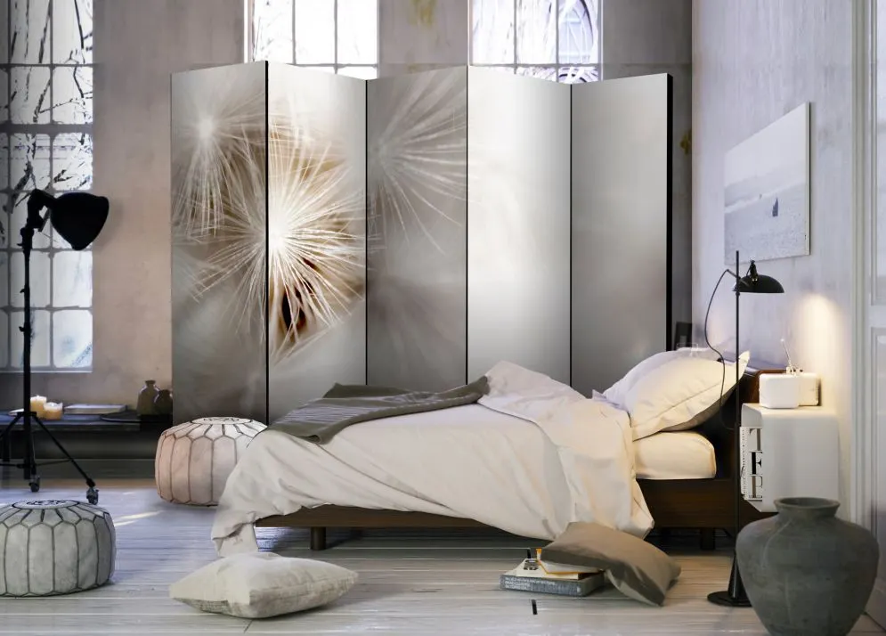 Parawan dwustronny Kwiaty 225x172 cm 5-częściowy szary | MIRAT.