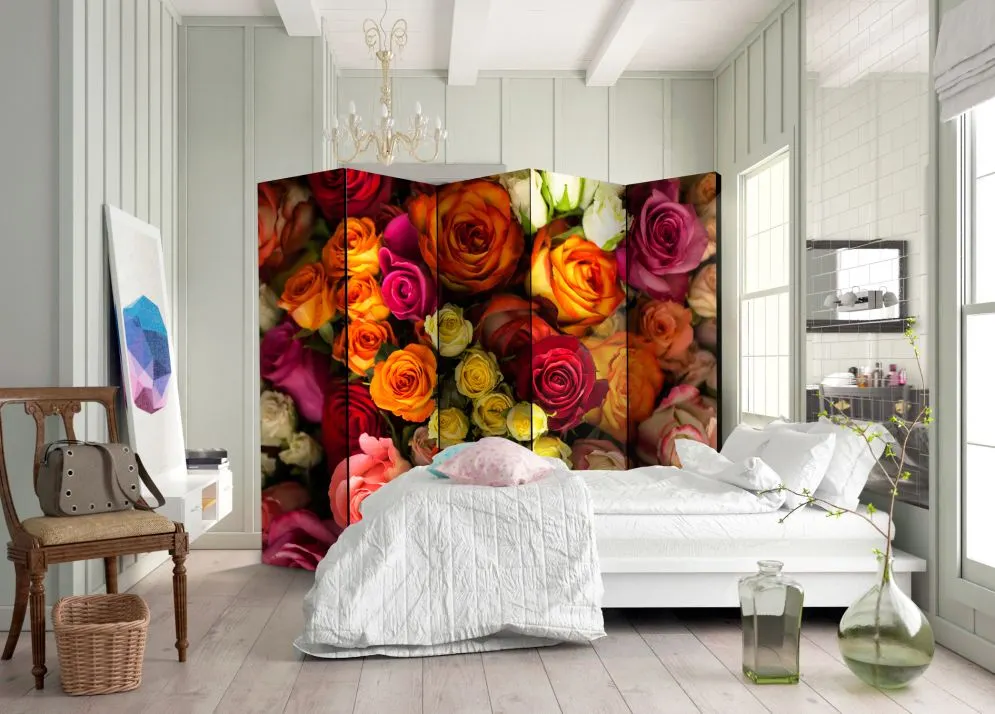 Parawan akustyczny Kwiaty 225x172 cm 5-częściowy pomarańczowy | MIRAT.