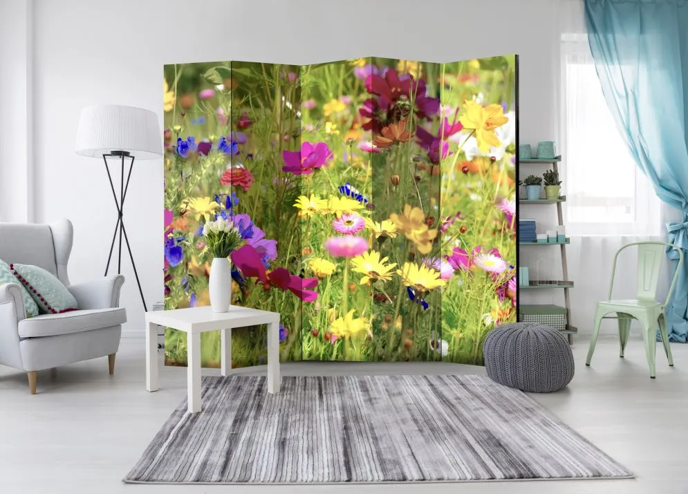 Parawan akustyczny Kwiaty 225x172 cm 3-częściowy żółty | MIRAT.
