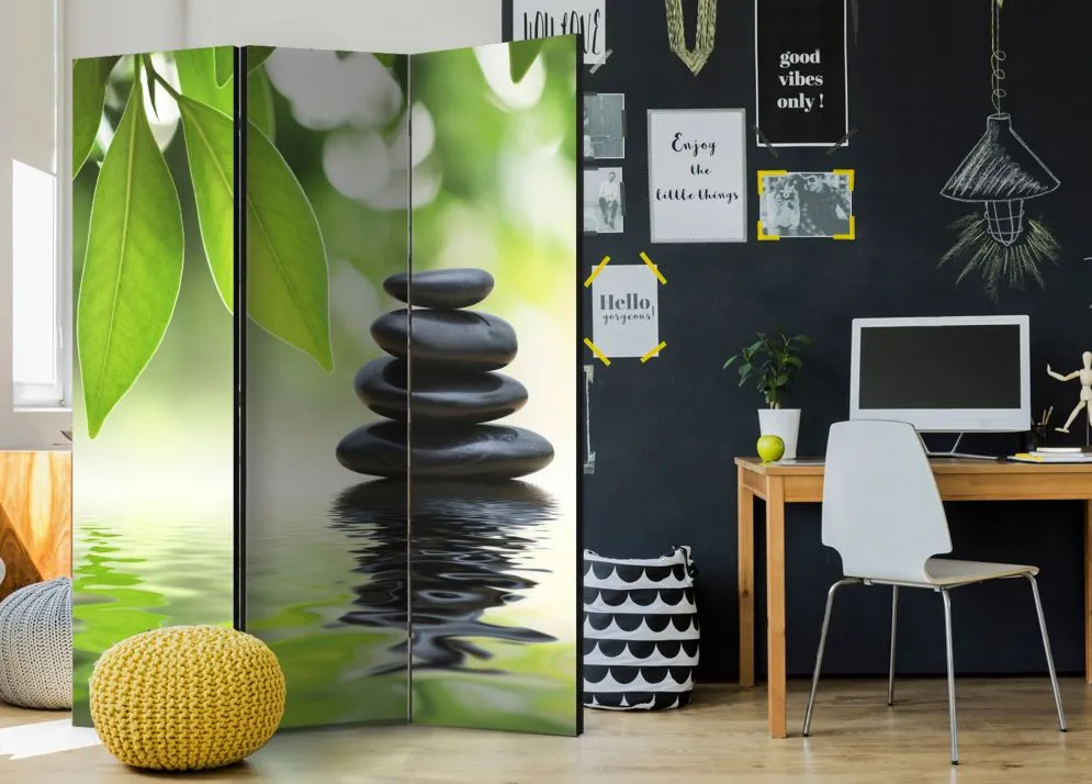 Parawan dwustronny Orient 135x172 cm 3-częściowy zielony | MIRAT.