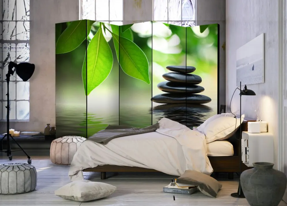 Parawan dwustronny Orient 225x172 cm 5-częściowy zielony | MIRAT.