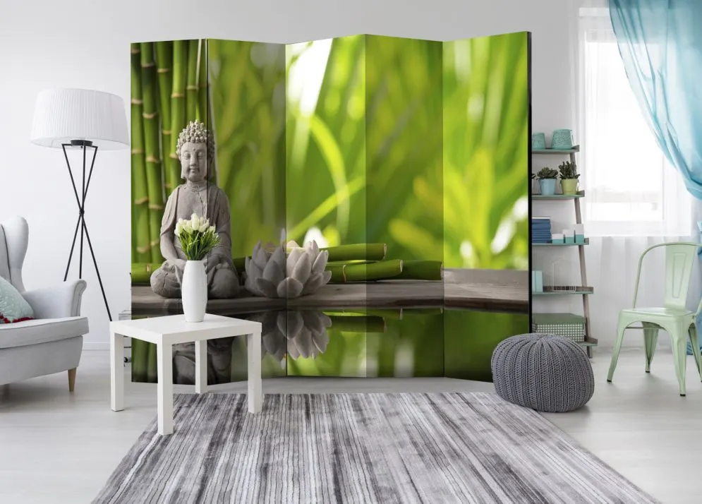 Parawan jednostronny Orient 225x172 cm 5-częściowy zielony | MIRAT.