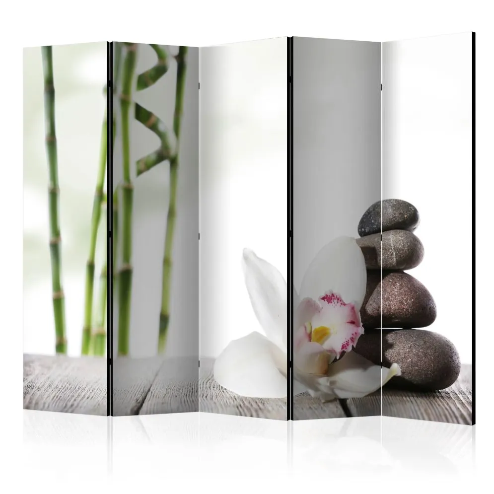 Parawan dwustronny Orient 225x172 cm 5-częściowy biały | MIRAT.