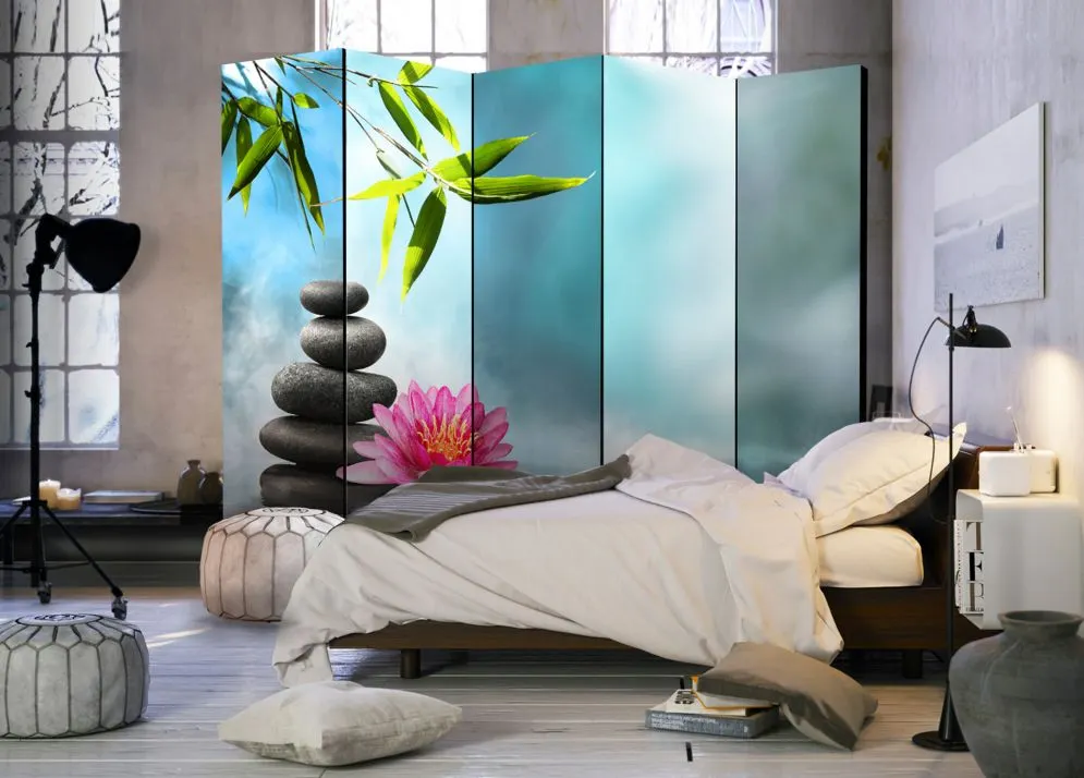 Parawan jednostronny Orient 225x172 cm 5-częściowy szary | MIRAT.