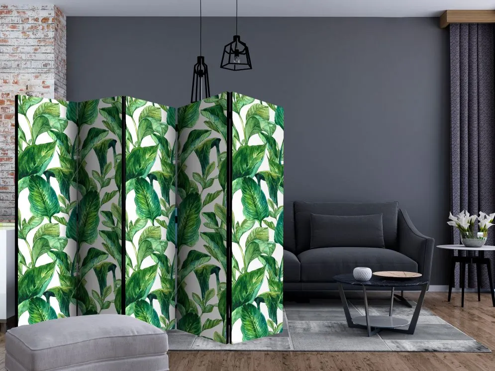 Parawan dwustronny Liście 225x172 cm 5-częściowy zielony | MIRAT.