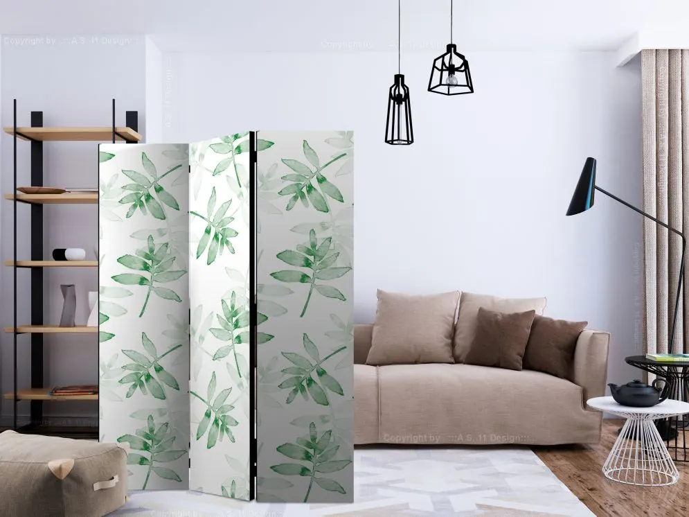 Parawan jednostronny Liście 135x172 cm 3-częściowy biały | MIRAT.