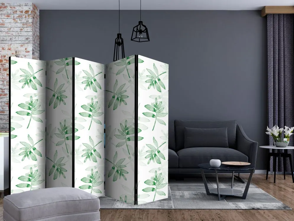 Parawan dwustronny Liście 225x172 cm 5-częściowy biały | MIRAT.
