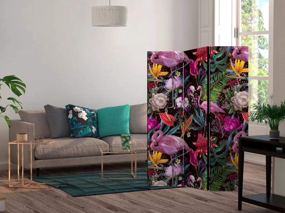 Parawan jednostronny Kwiaty 135x172 cm 3-częściowy brązowy | MIRAT.