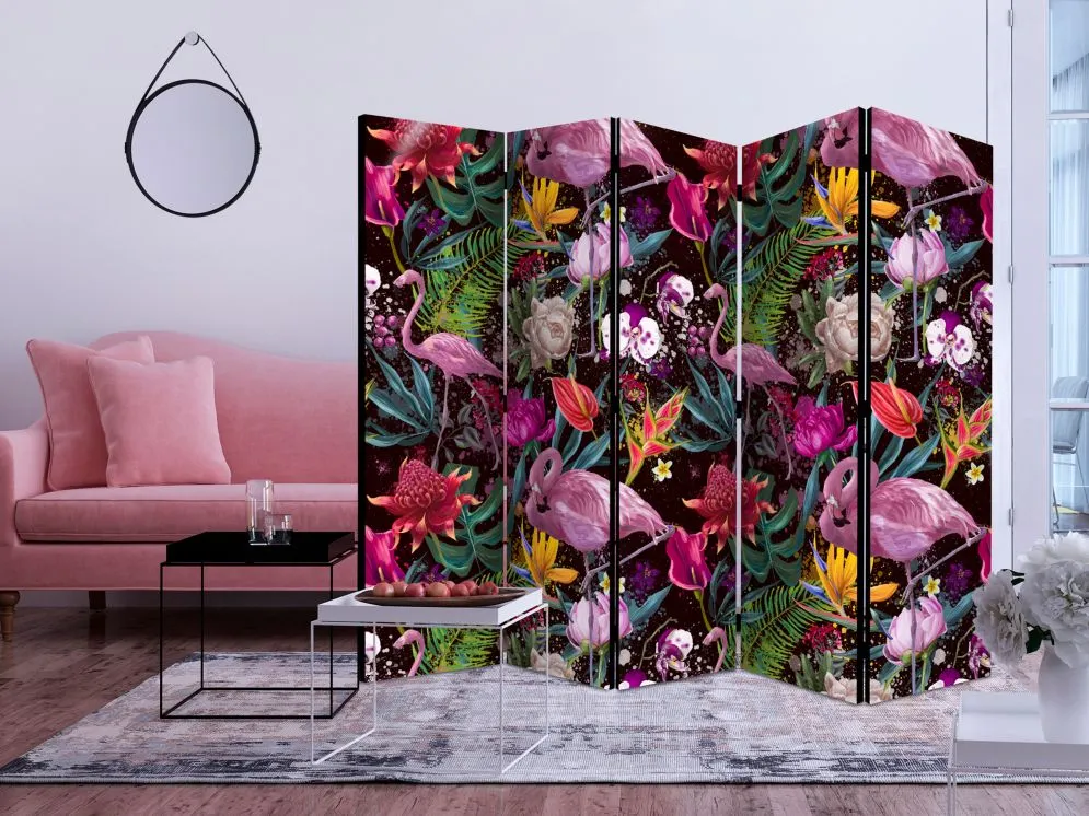 Parawan dwustronny Kwiaty 225x172 cm 5-częściowy brązowy | MIRAT.