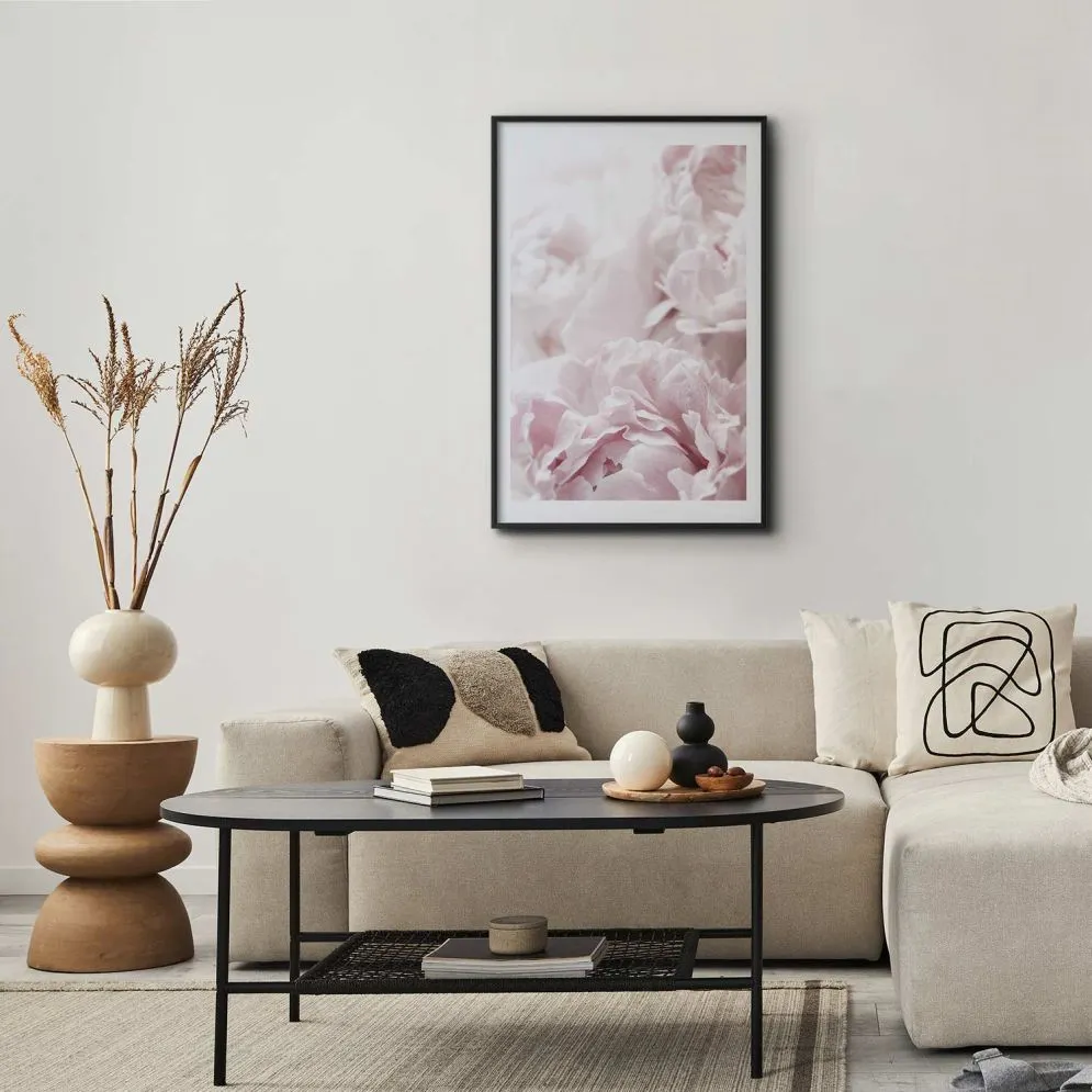 Plakat Puszyste peonie 21x30 cm z ramą czarną z marginesem | MIRAT.