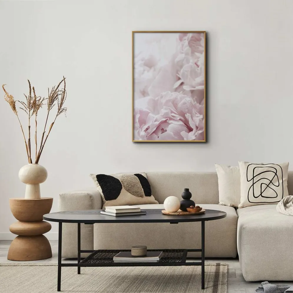 Plakat Puszyste peonie 21x30 cm z ramą złotą bez marginesu | MIRAT.