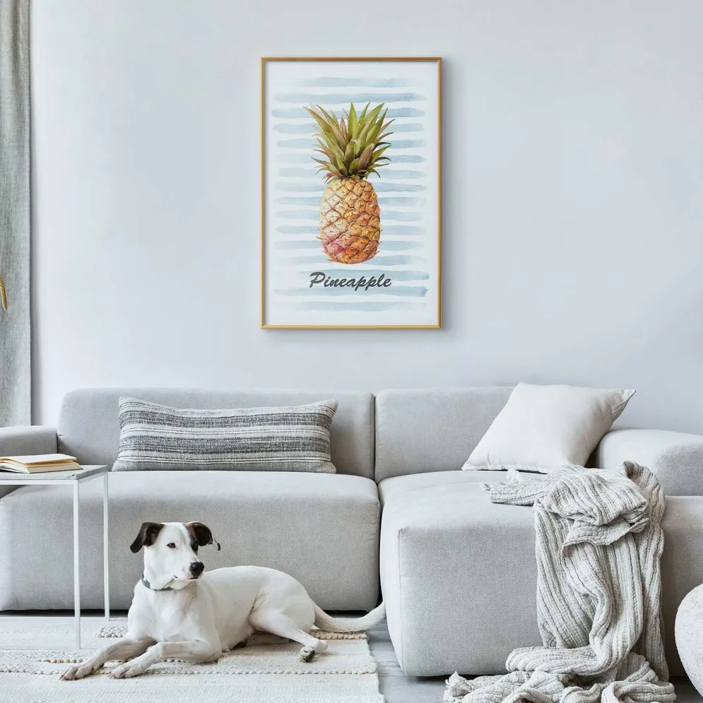 Plakat Ananas i paski 21x30cm z ramą złotą bez marginesu | MIRAT. kolekcja b-B-0348-ao-a