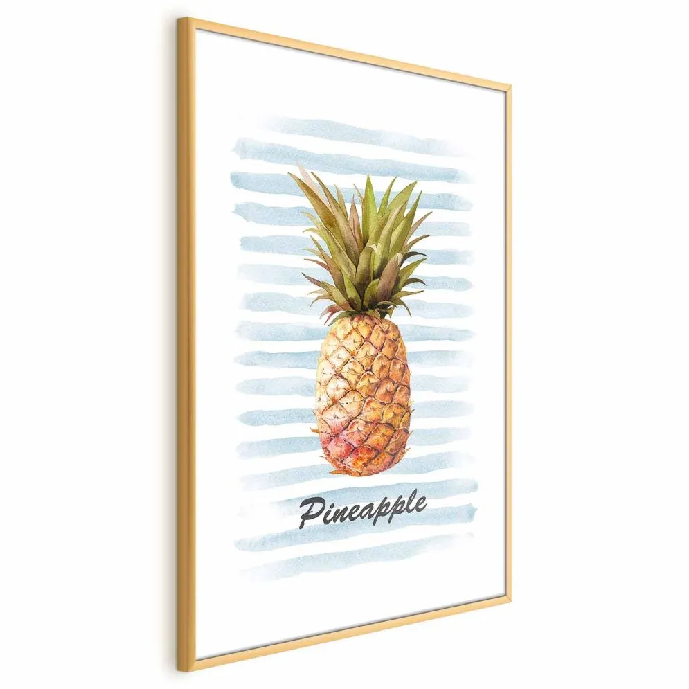 Plakat Ananas i paski 29,7x42cm z ramą złotą z marginesem | MIRAT. kolekcja b-B-0348-ao-a