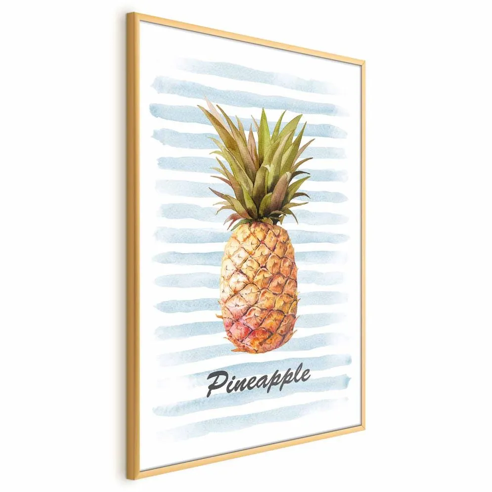 Plakat Ananas i paski 21x30cm z ramą złotą bez marginesu | MIRAT. kolekcja b-B-0348-ao-a