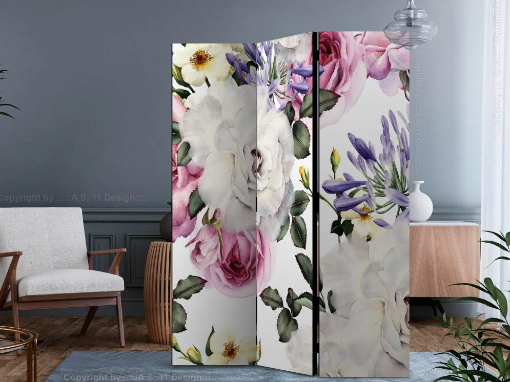 Parawan akustyczny Kwiaty 135x172 cm 3-częściowy wielokolorowy | MIRAT.