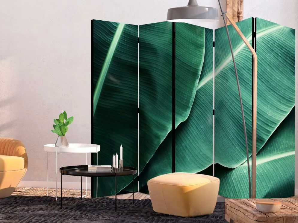 Parawan akustyczny Liście 225x172 cm 5-częściowy zielony | MIRAT.