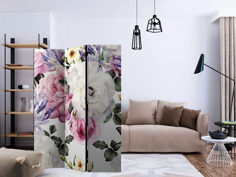 Parawan dwustronny Kwiaty 135x172 cm 3-częściowy wielokolorowy | MIRAT.