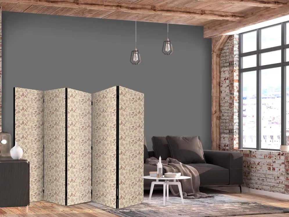 Parawan akustyczny Kwiaty 225x172 cm 3-częściowy beżowy | MIRAT.