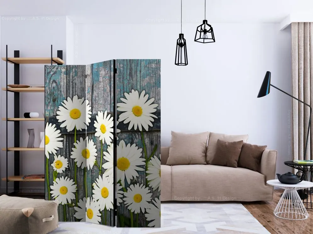 Parawan dwustronny Kwiaty 135x172 cm 3-częściowy biały | MIRAT.