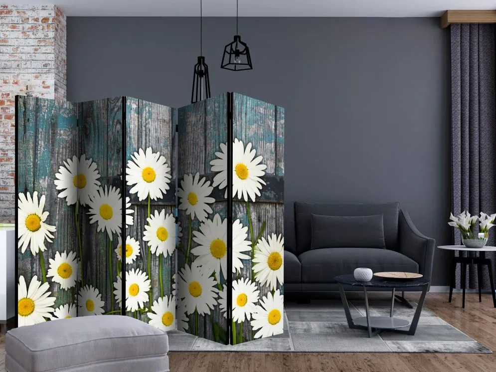Parawan dwustronny Kwiaty 225x172 cm 5-częściowy szary | MIRAT.