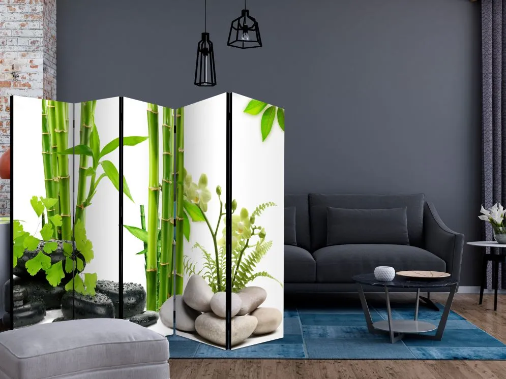Parawan dwustronny Orient 225x172 cm 5-częściowy zielony | MIRAT.